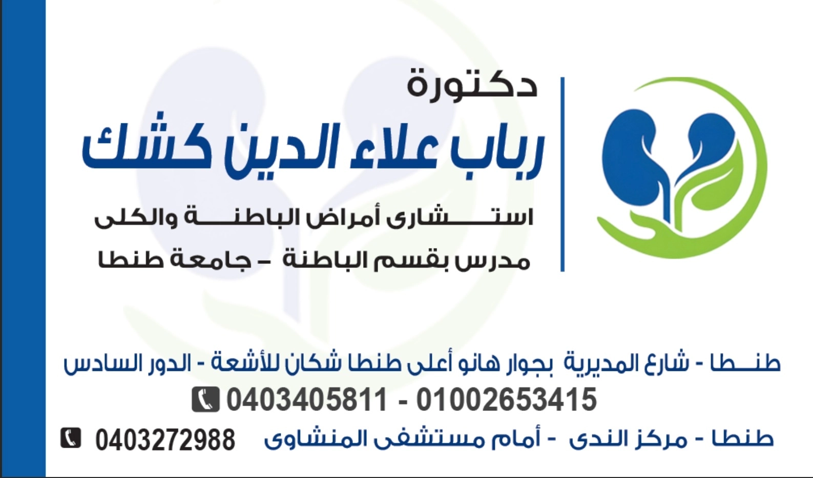 دكتورة رباب علاء الدين علي كشك استشاري امراض الباطنة والكلى
